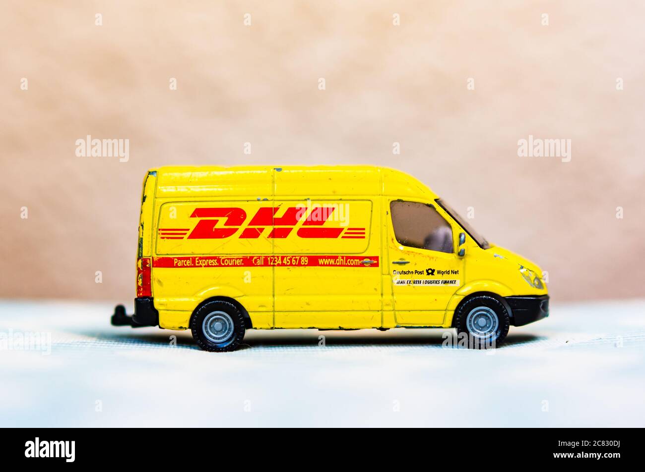 POZNAN, POLAND - Jul 07, 2020: Yellow Siku brand toy model DHL delivery  company van Stock Photo - Alamy