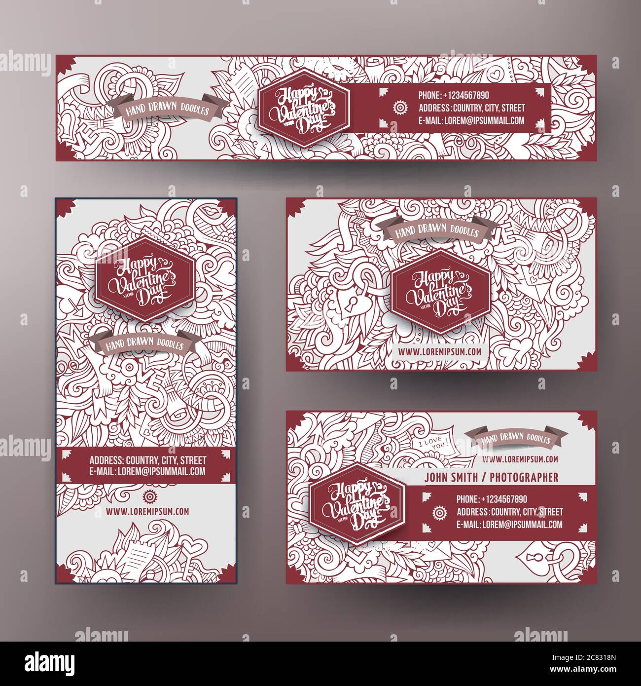 Corporate Identity vector templates set with doodles Love theme Stock ...