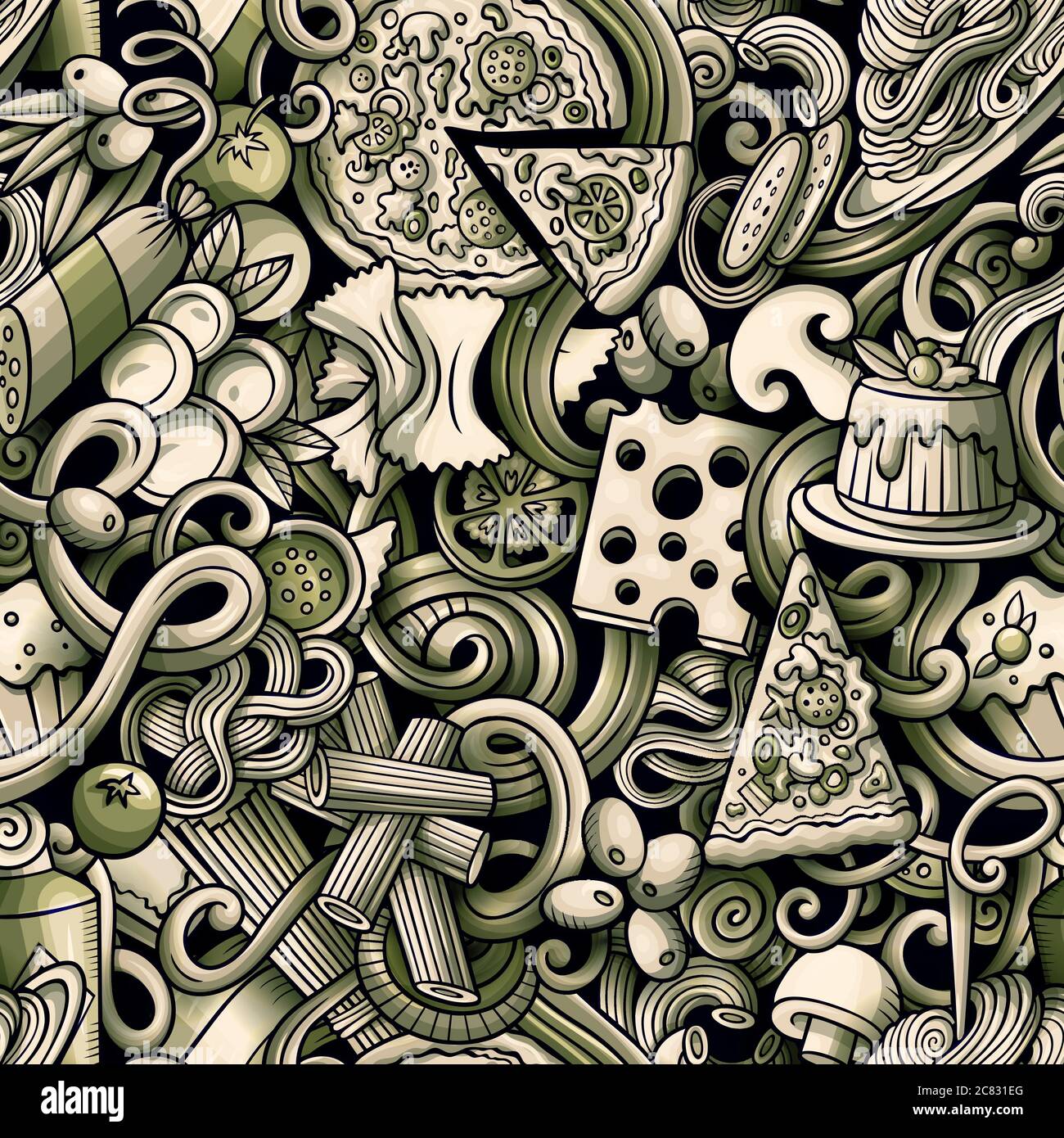 Cartoon cute doodles hand drawn Italian Food seamless pattern Stock ...