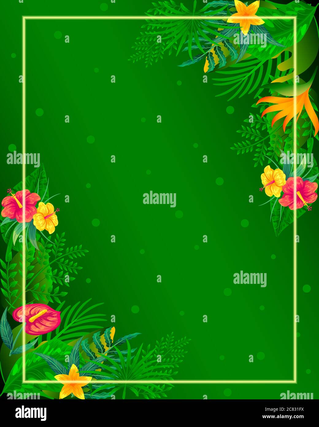 Abstract leaves background with neon frame vector illustration Stock ...