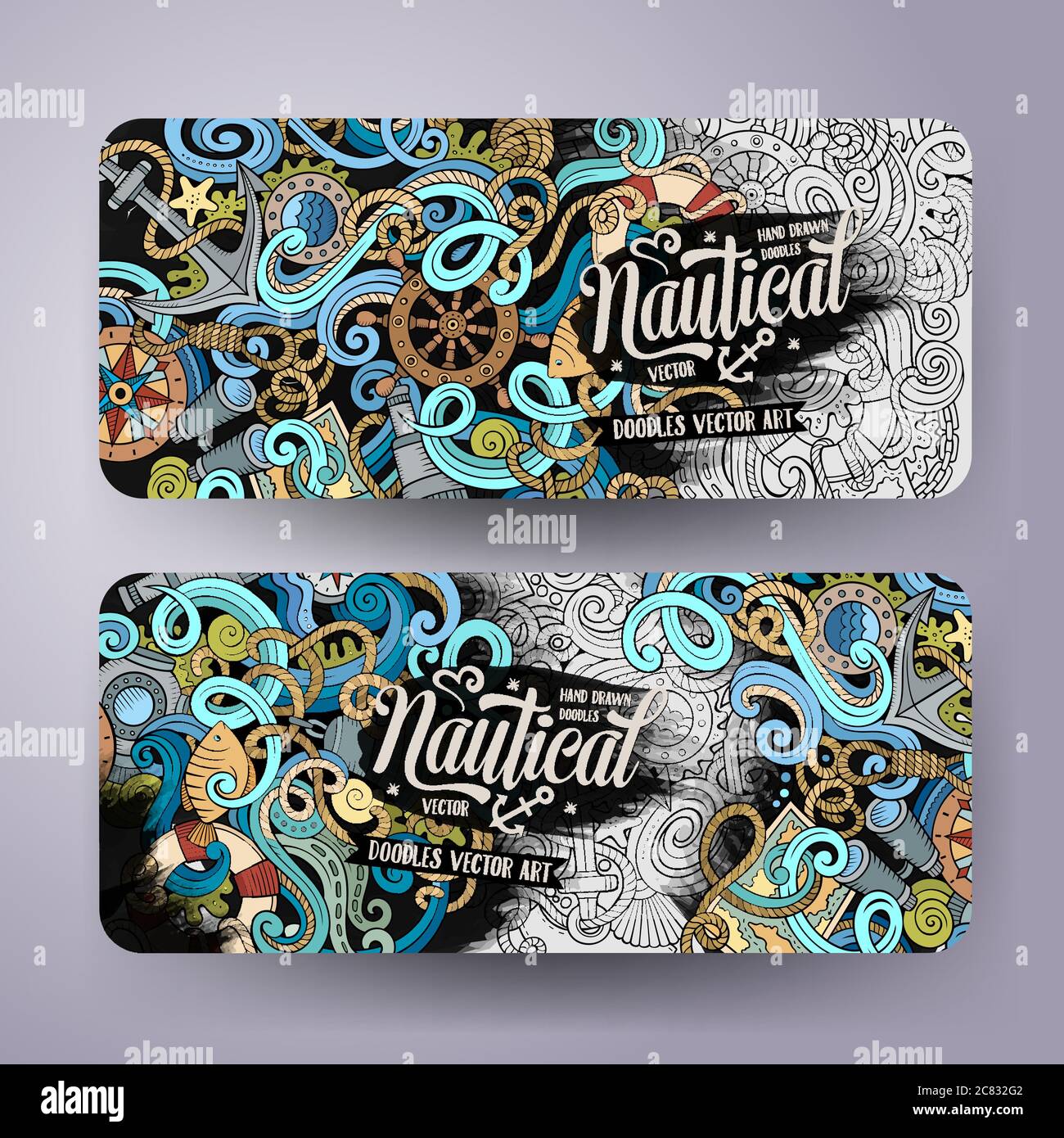 Cartoon vector nautical doodle banners Stock Vector Image & Art - Alamy