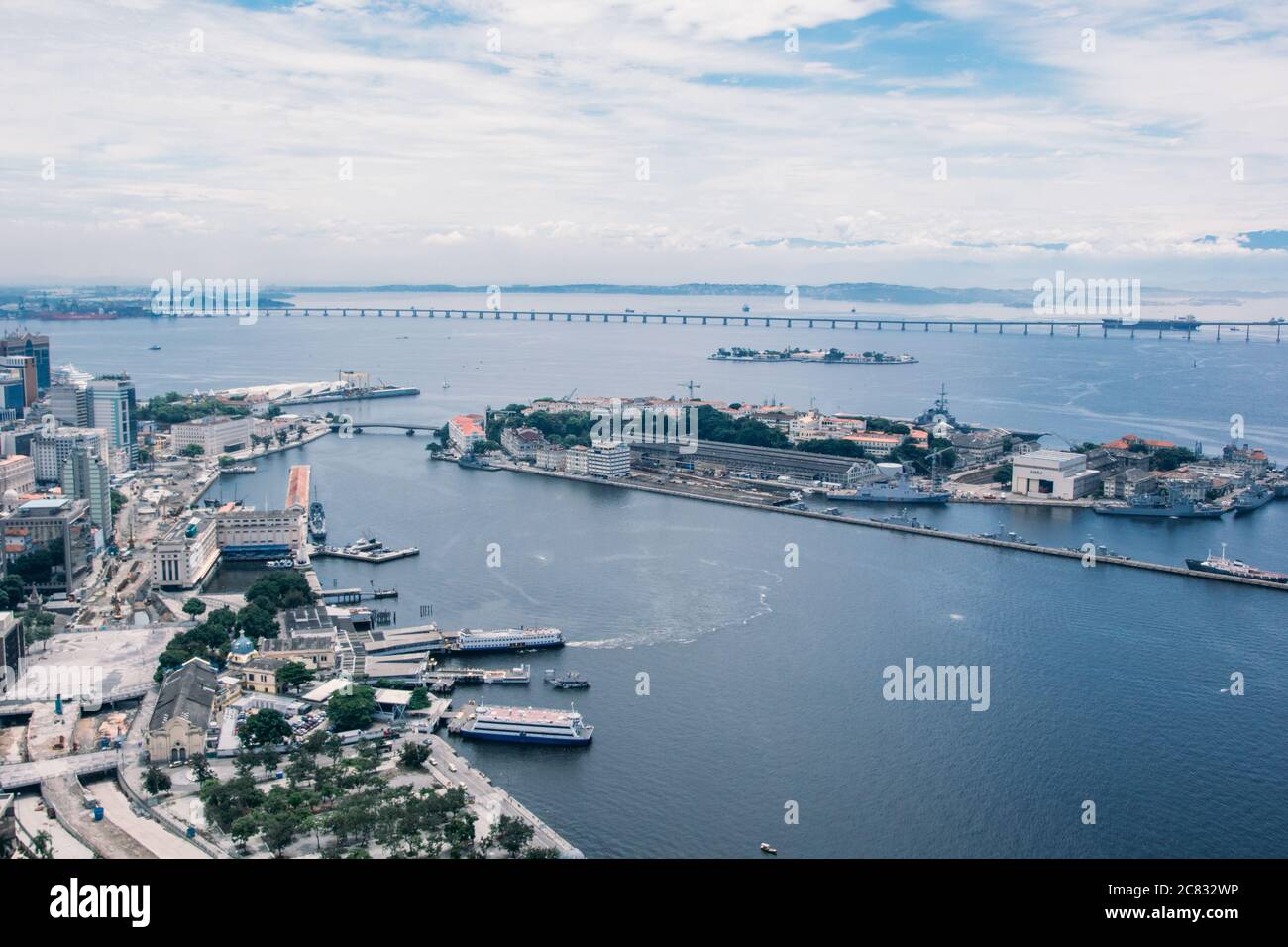 Aerial view of the coastal city with ships and boats at the sea Stock ...