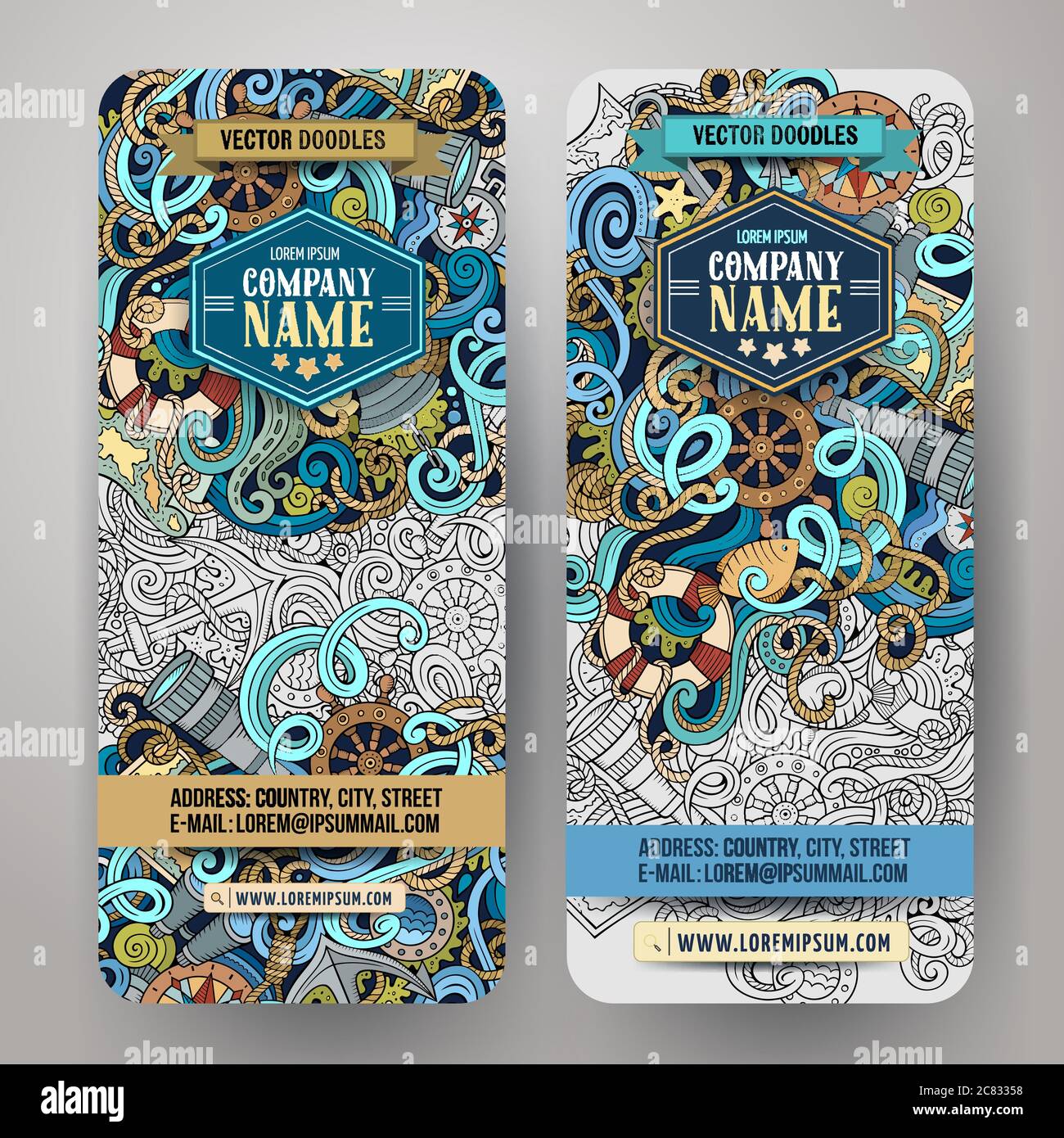 Cartoon vector nautical doodle banners Stock Vector Image & Art Alamy