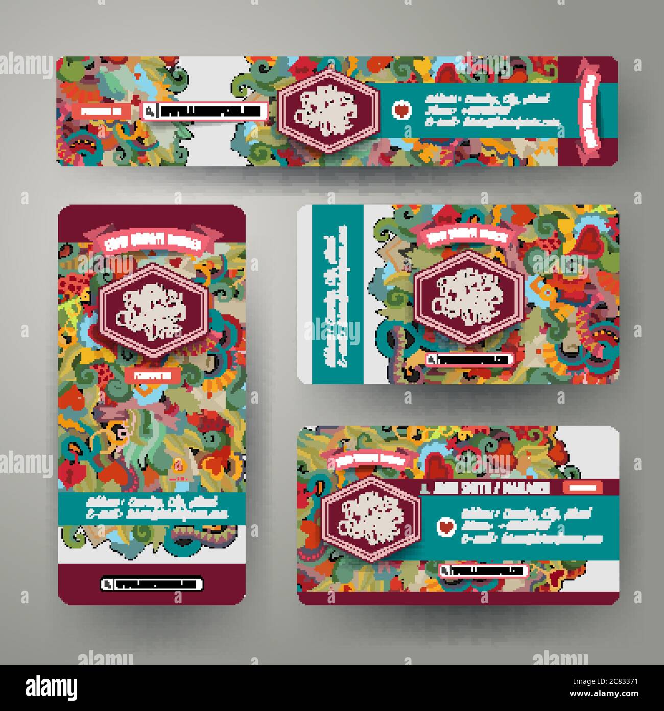 Corporate Identity vector templates set with doodles Love theme Stock ...
