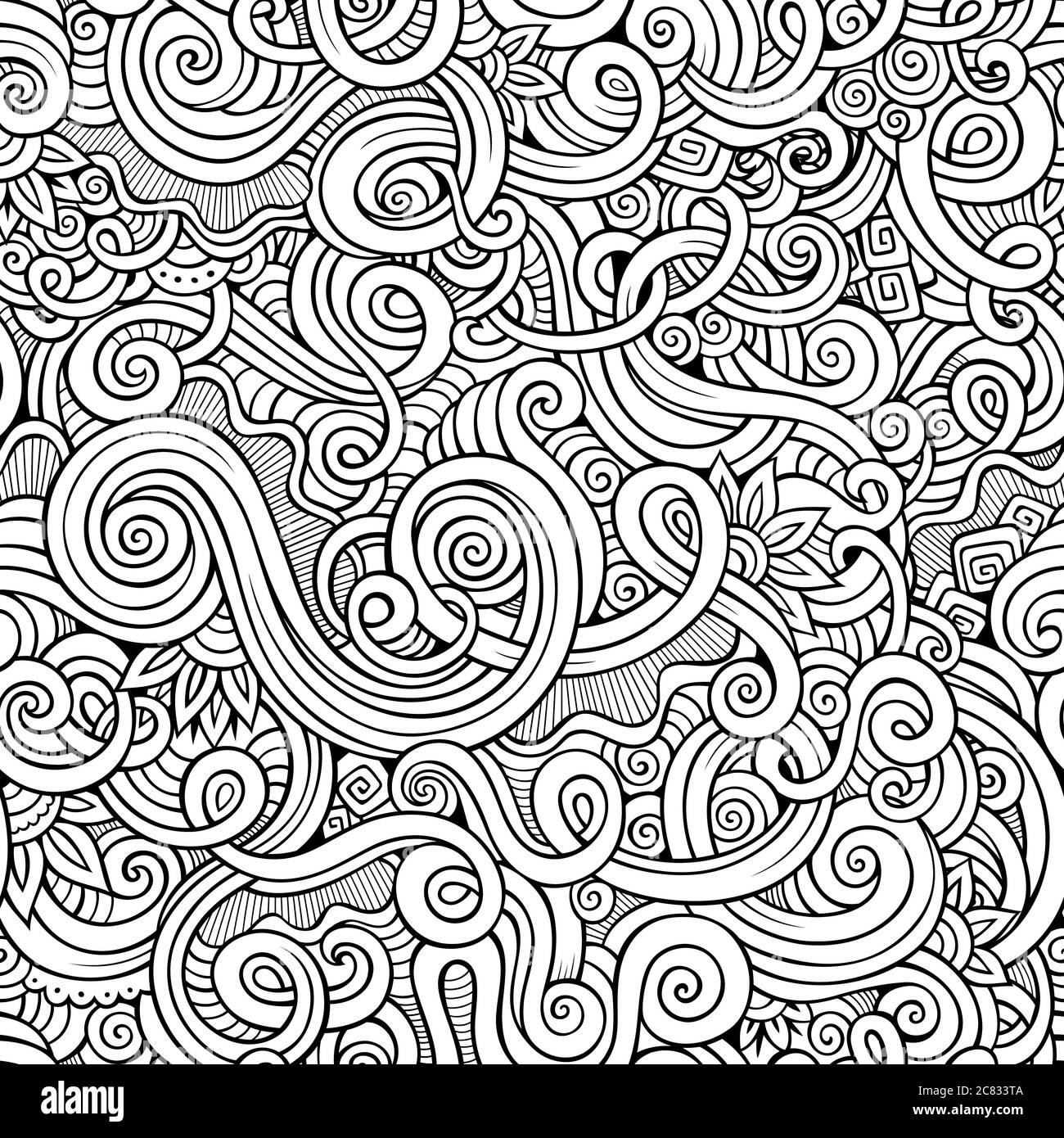 Decorative hand drawn doodle nature ornamental curl seamless pattern ...