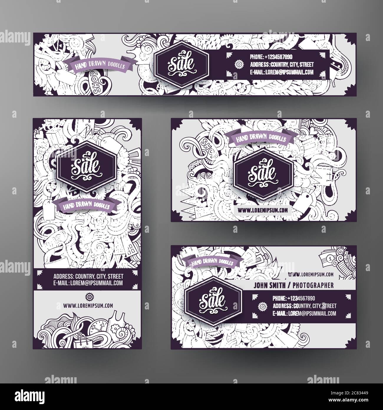 Corporate Identity vector templates set with doodles Sale theme Stock ...