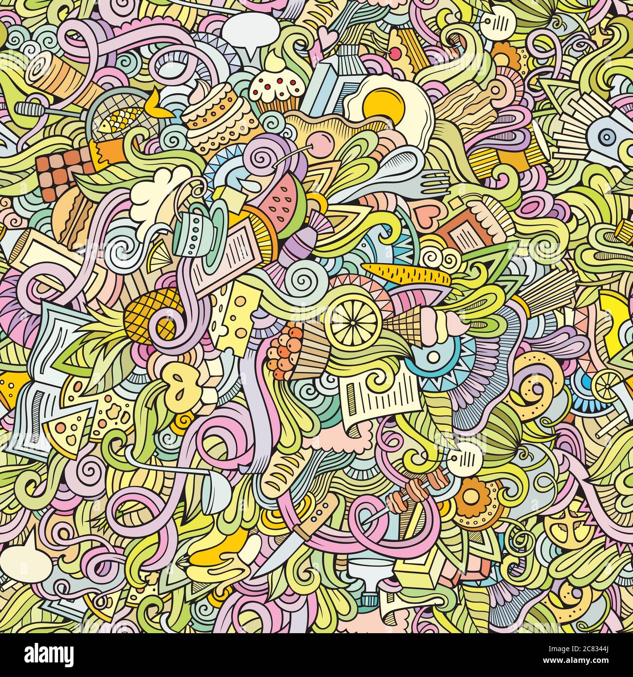 Cartoon vector doodles food seamless pattern Stock Vector Image & Art ...