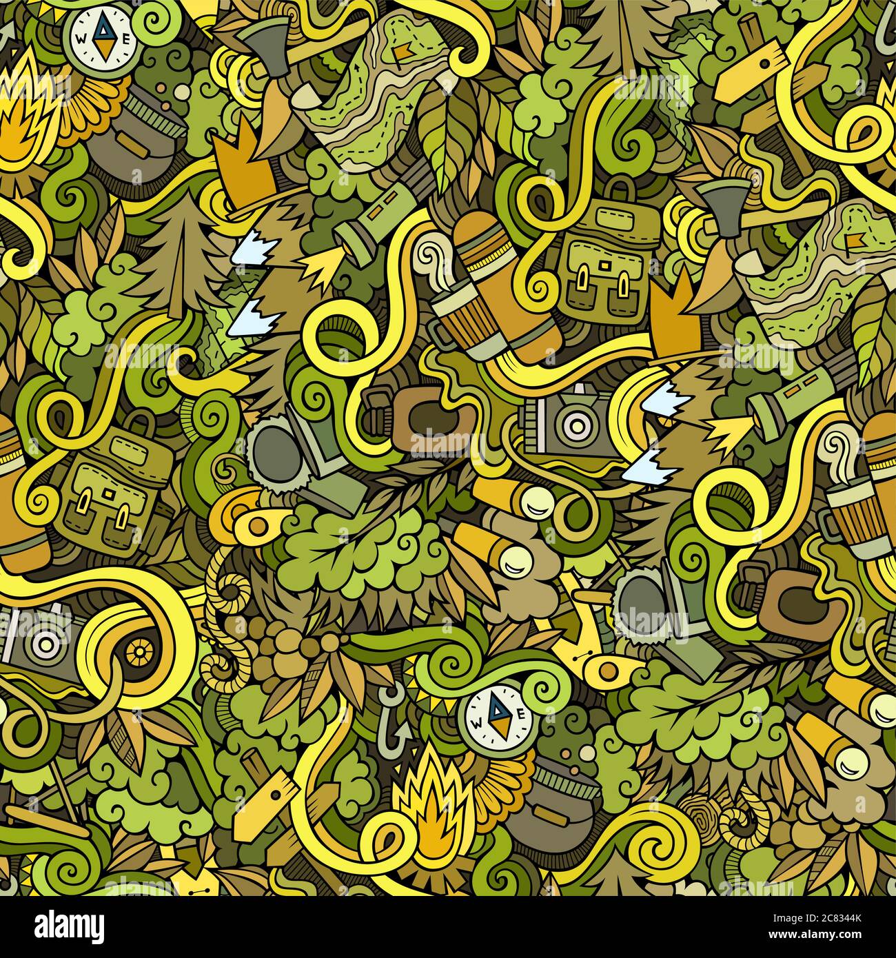Cartoon vector doodles camping seamless pattern Stock Vector Image ...
