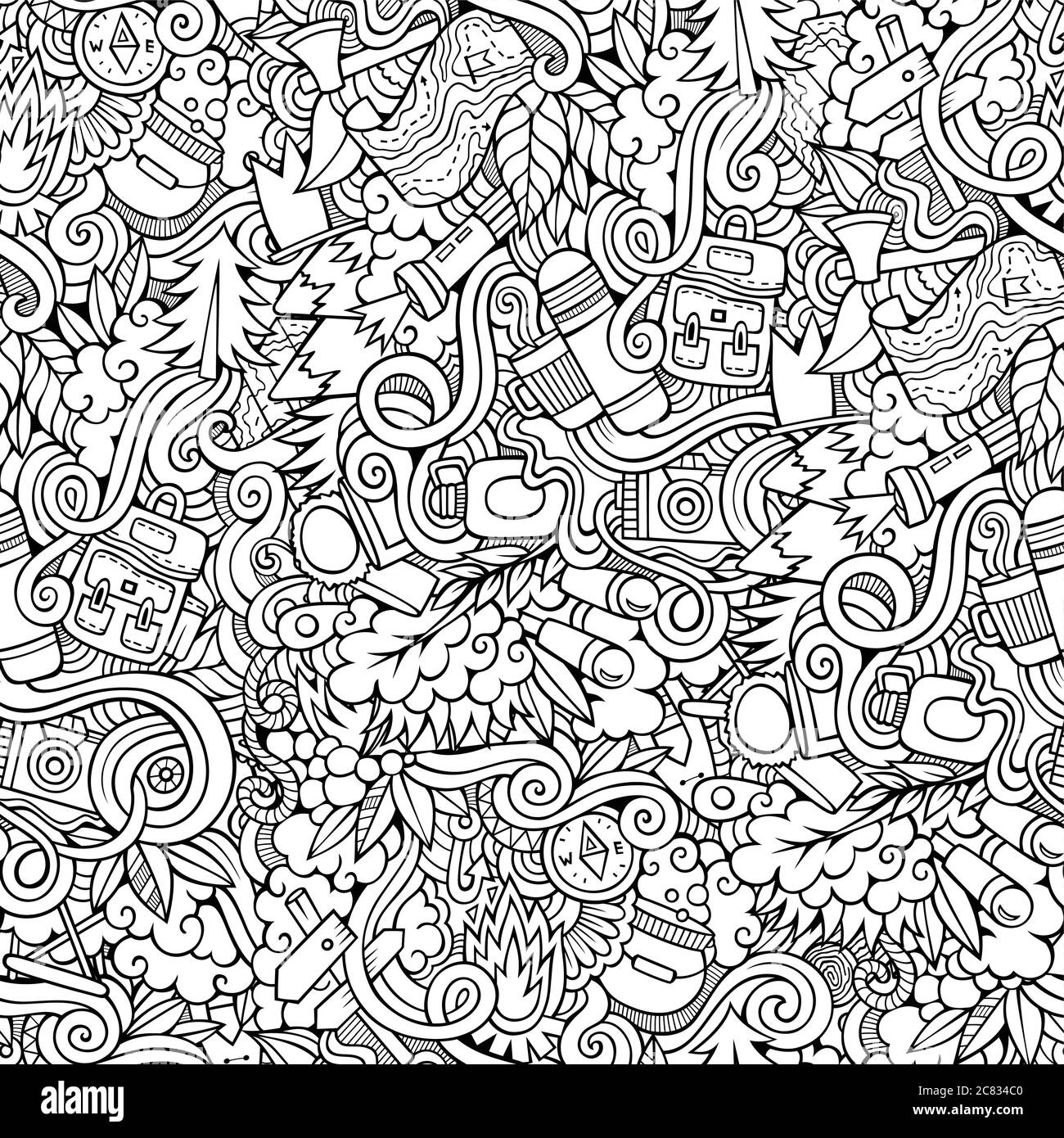 Cartoon vector doodles camping seamless pattern Stock Vector Image ...