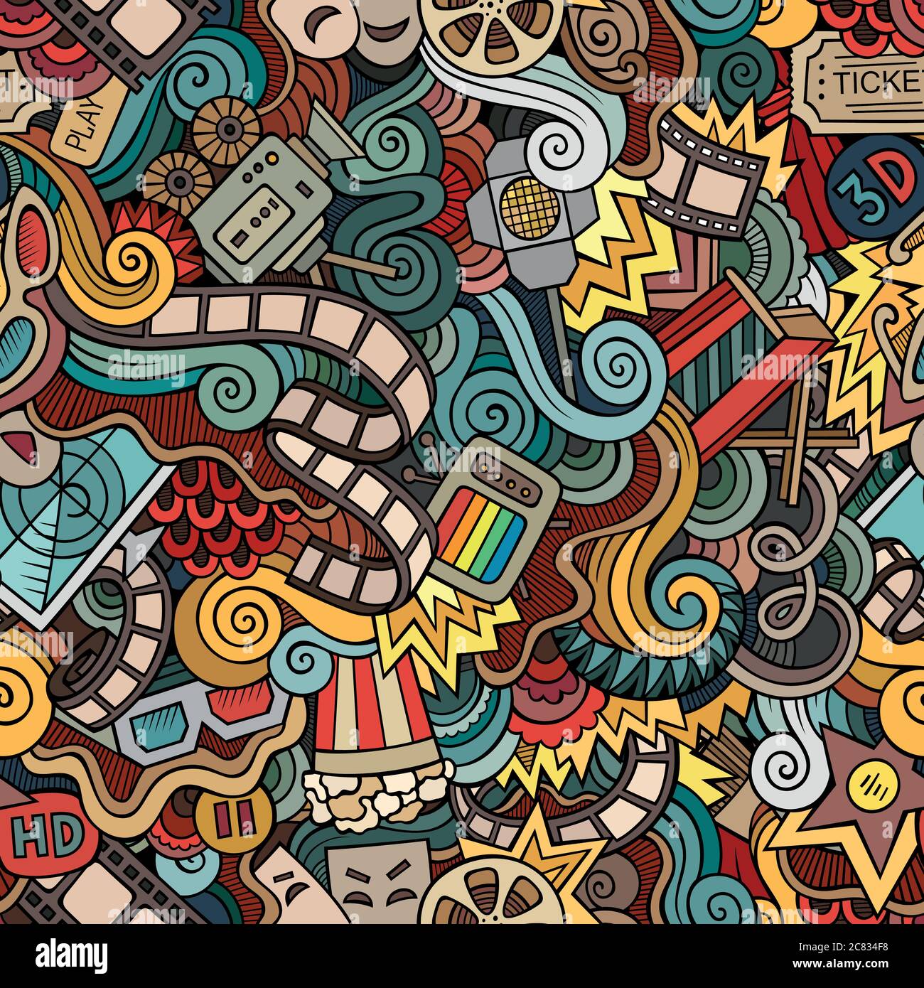 Cartoon doodles cinema seamless pattern Stock Vector