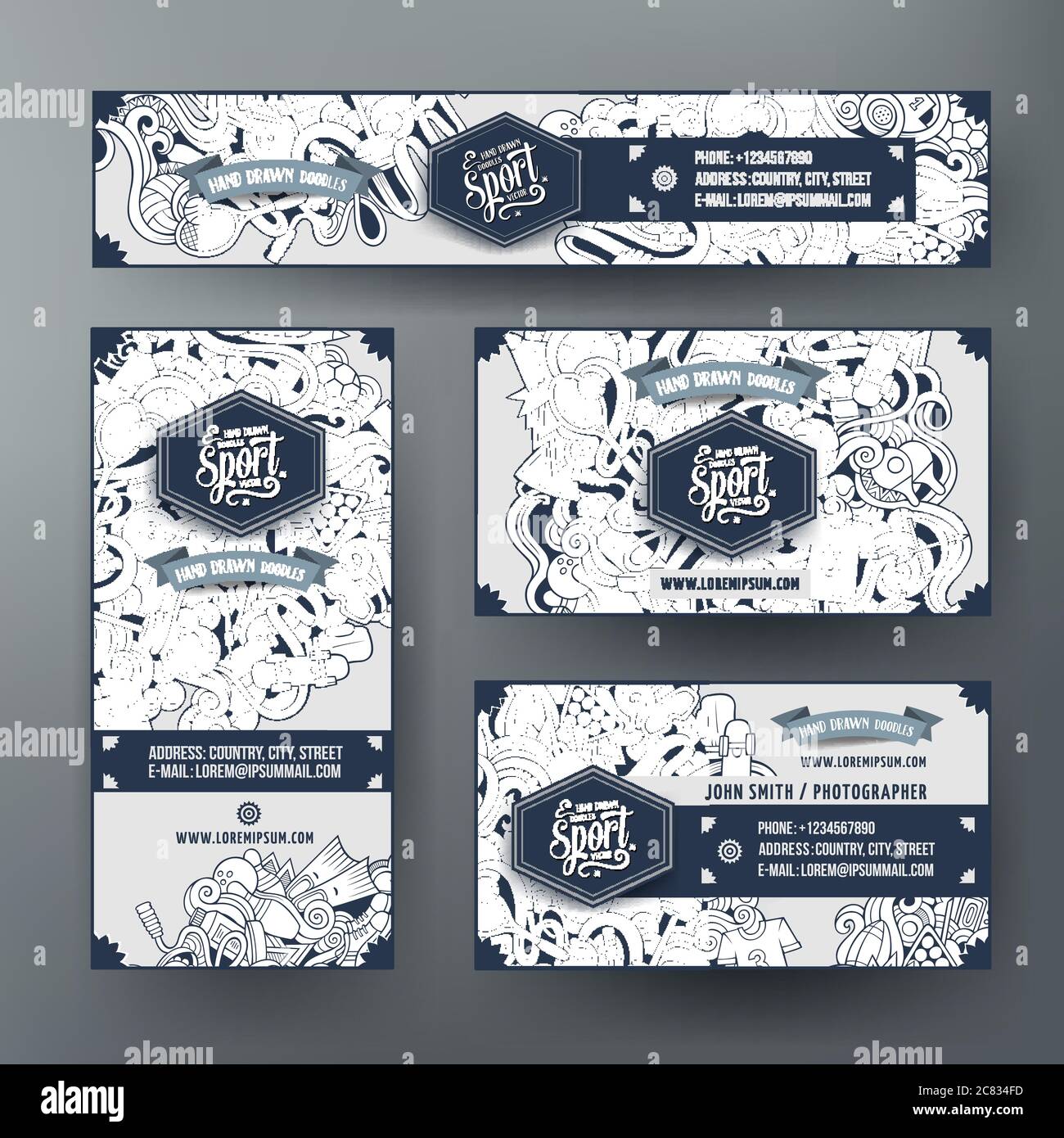 Corporate Identity vector templates set with doodles Sport theme Stock ...