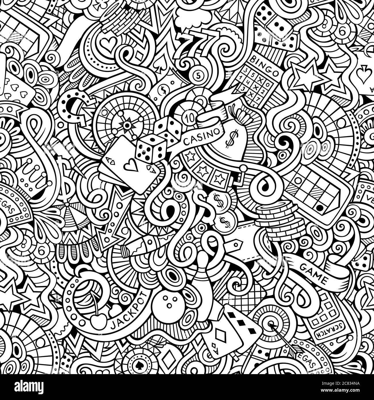 Cartoon hand-drawn doodles on the subject of casino style Stock Vector