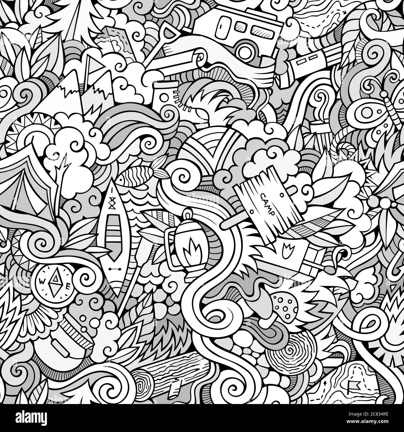 Cartoon vector doodles camping seamless pattern Stock Vector Image ...