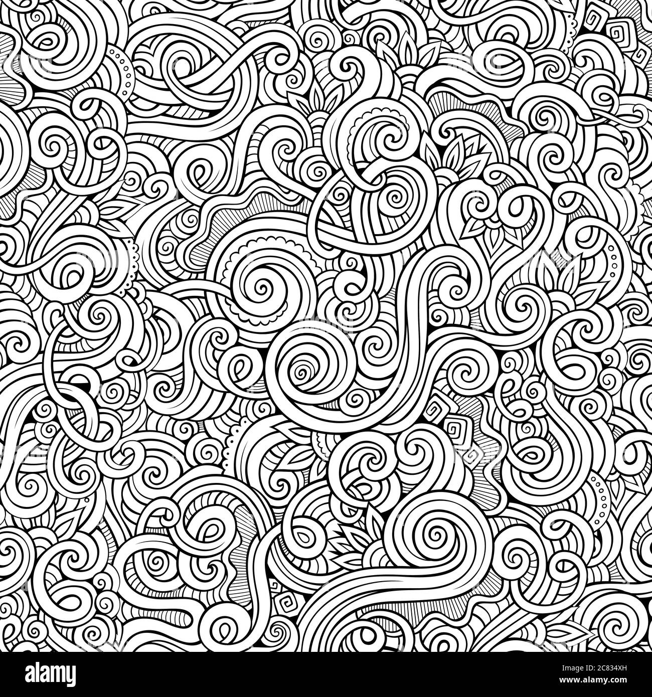 Decorative hand drawn doodle nature ornamental curl seamless pattern ...