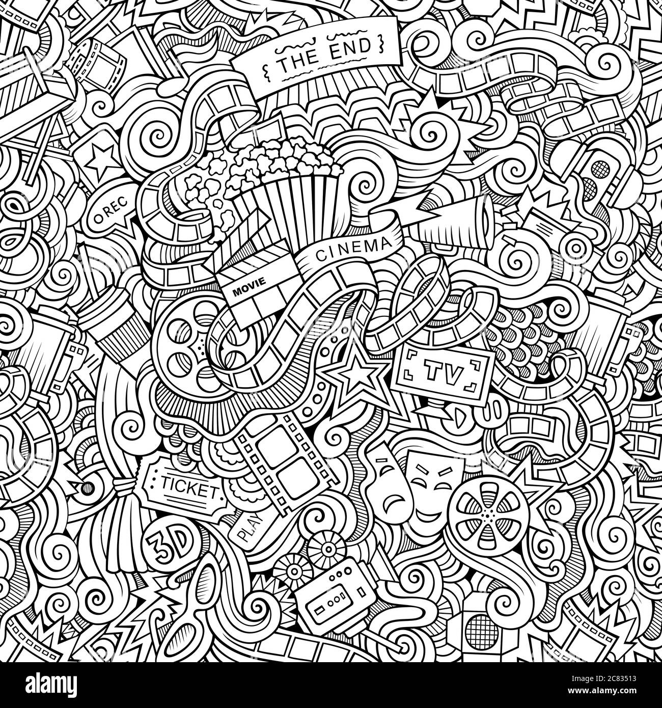 Cartoon doodles cinema seamless pattern Stock Vector Image & Art - Alamy