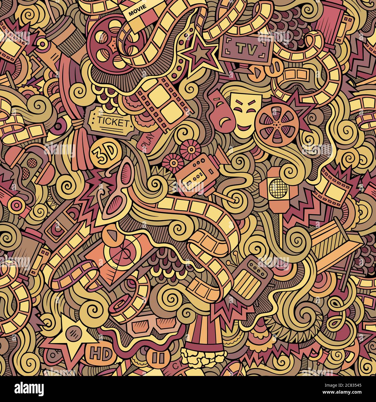 Cartoon doodles cinema seamless pattern Stock Vector