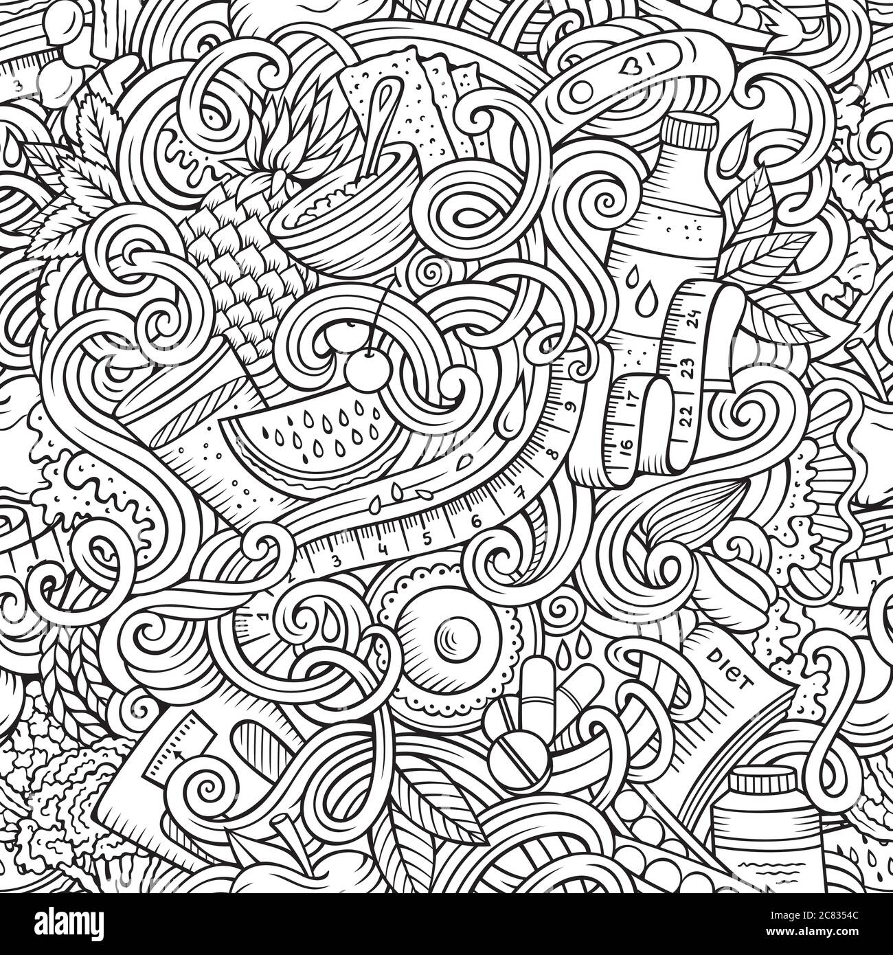 Cartoon cute doodles hand drawn Diet food seamless pattern Stock Vector ...