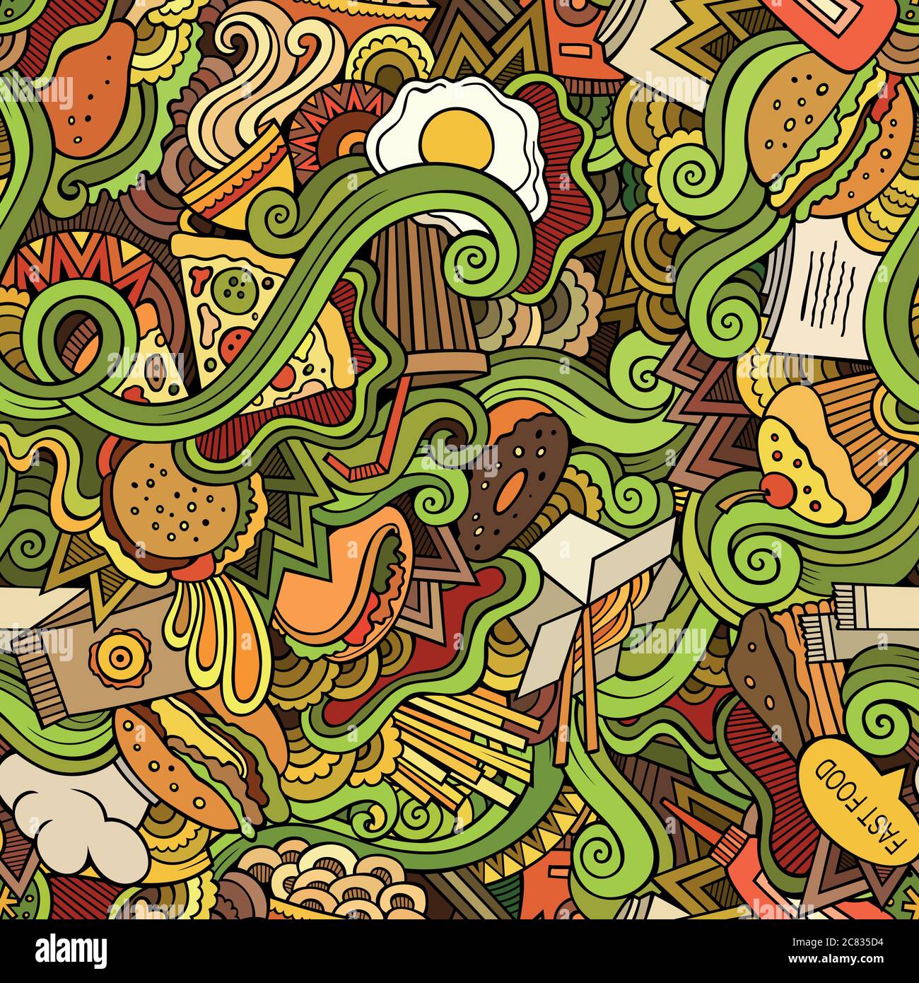 Seamless doodles abstract fast food pattern Stock Vector Image & Art ...
