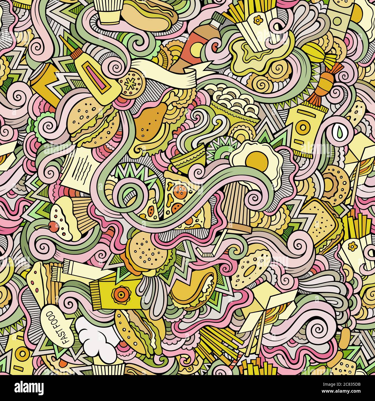 Seamless doodles abstract fast food pattern Stock Vector Image & Art ...