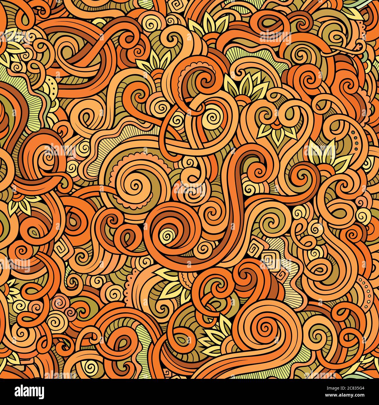 Decorative hand drawn doodle nature ornamental curl seamless pattern ...
