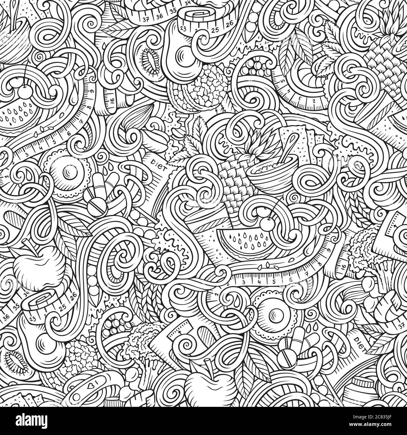 Cartoon cute doodles hand drawn Diet food seamless pattern Stock Vector ...