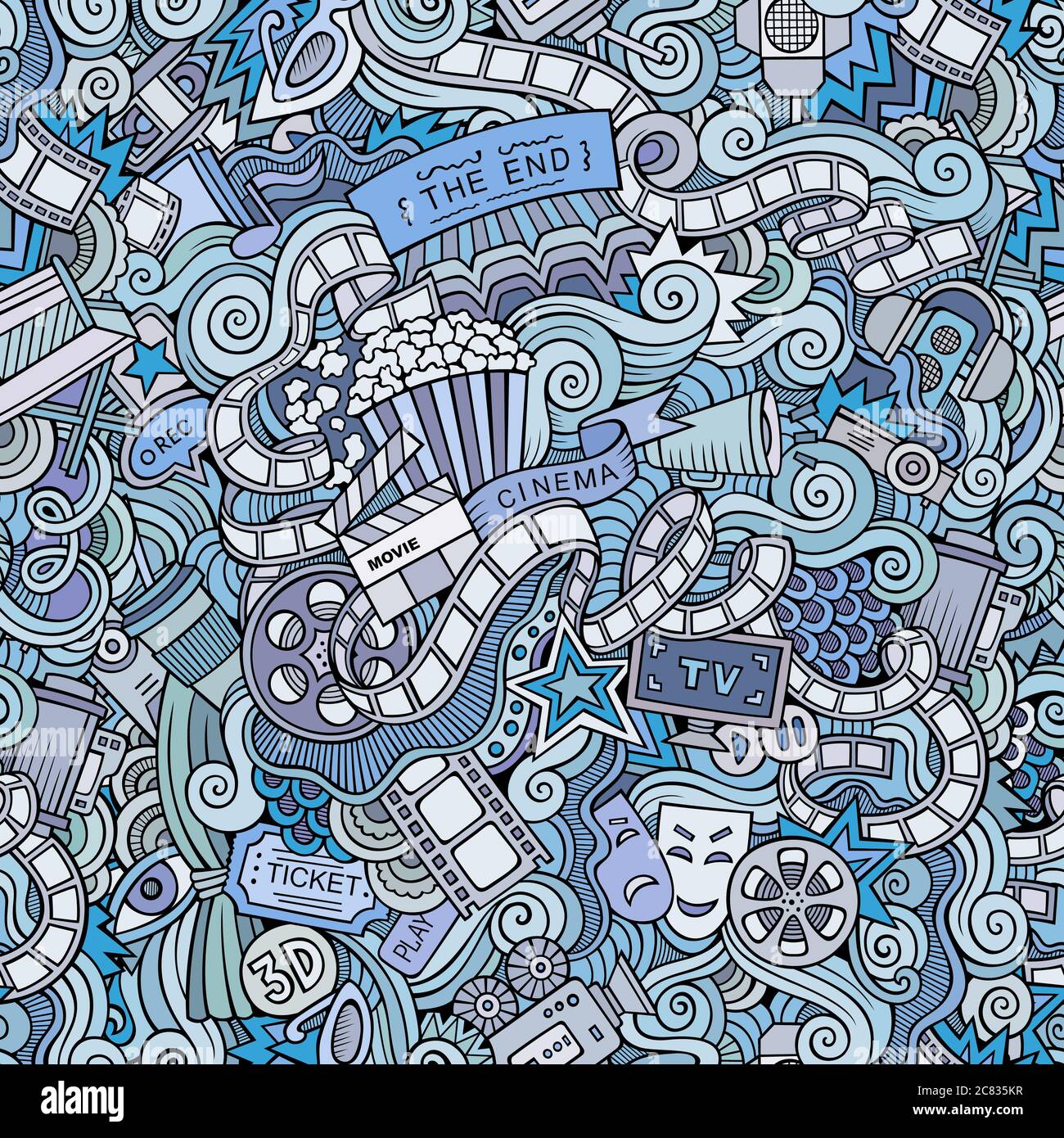 Cartoon doodles cinema seamless pattern Stock Vector
