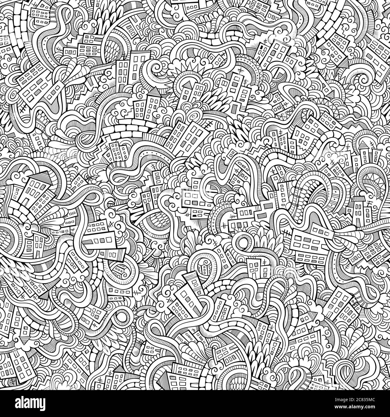 doodles hand drawn town. seamless pattern Stock Vector Image & Art - Alamy
