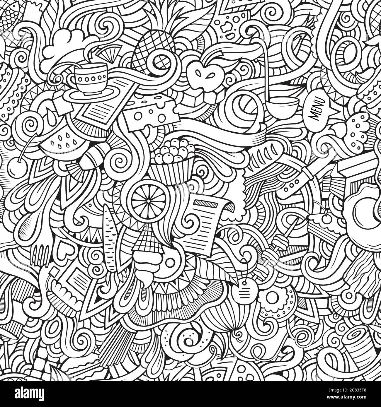 Cartoon vector doodles hand drawn food seamless pattern Stock Vector ...