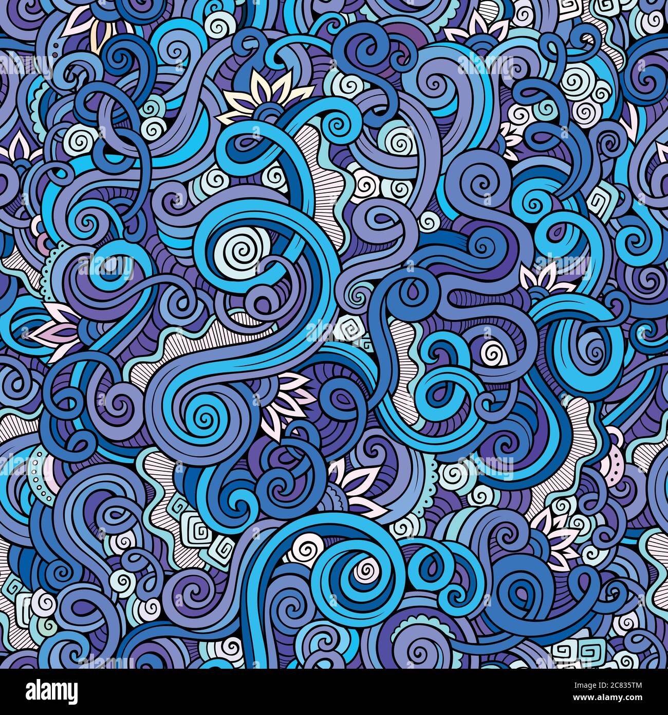 Decorative hand drawn doodle blue nature ornamental curl vector Stock ...