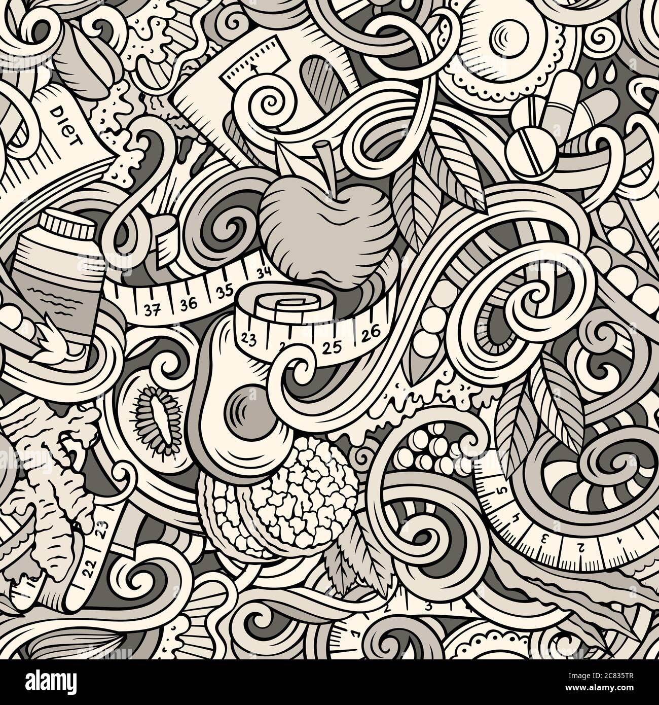 Cartoon cute doodles hand drawn Diet food seamless pattern Stock Vector ...