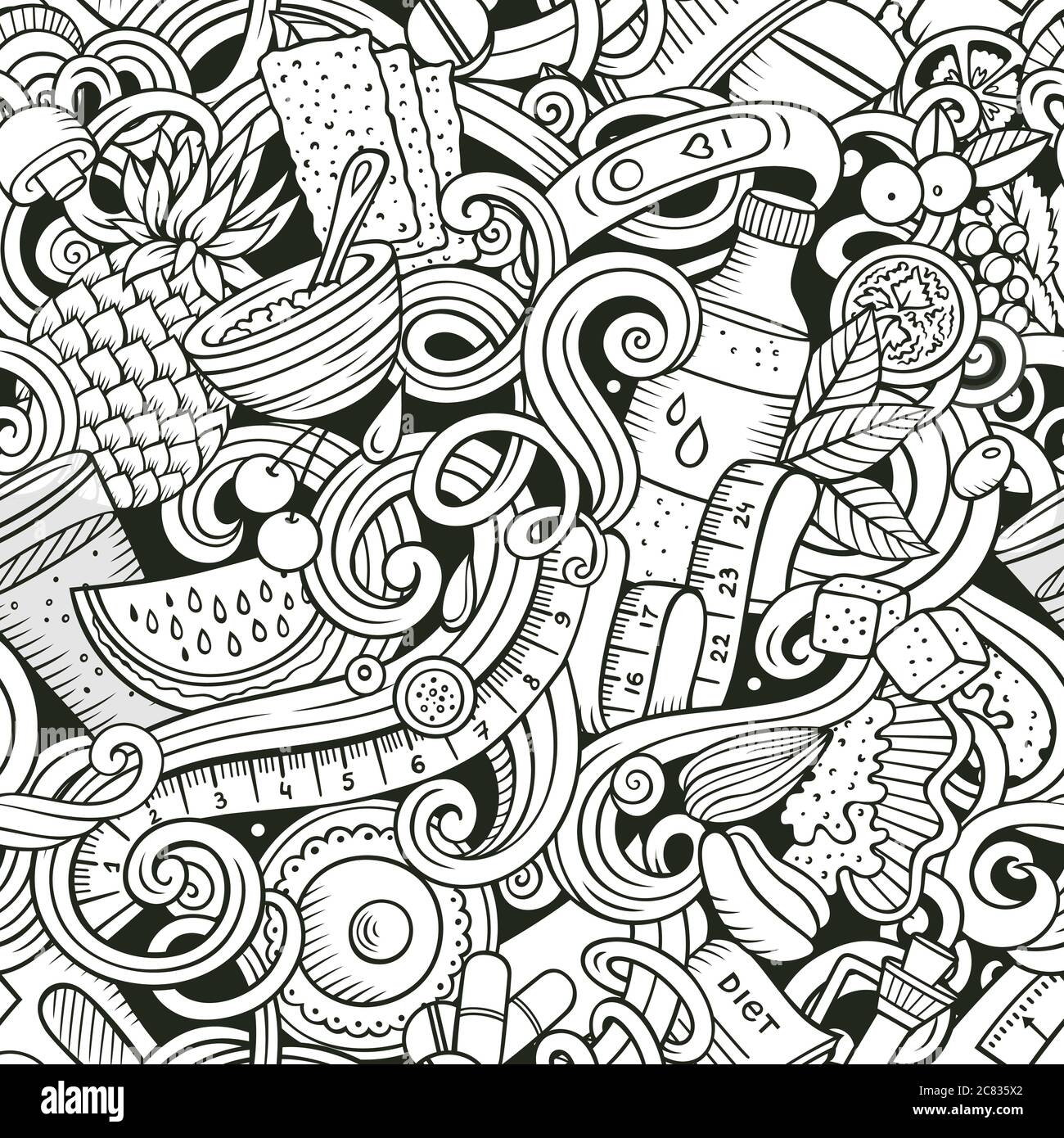 Cartoon cute doodles hand drawn Diet food seamless pattern Stock Vector ...