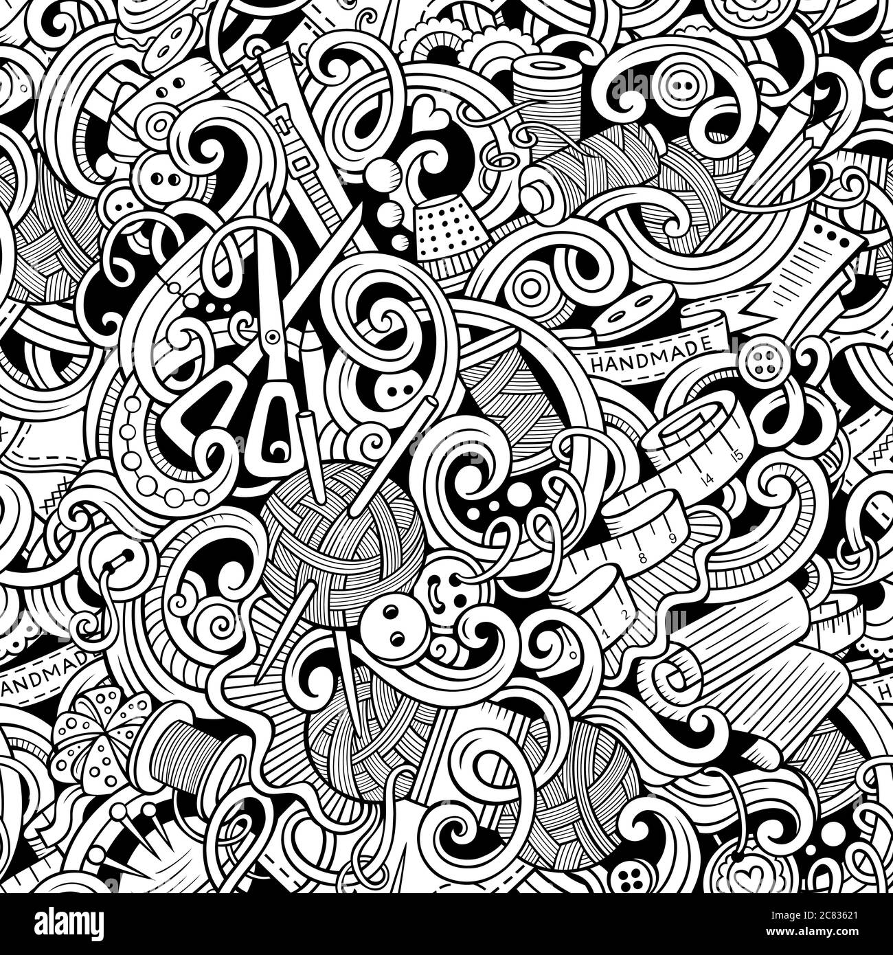 Cartoon handmade and sewing doodles seamless pattern Stock Vector Image ...