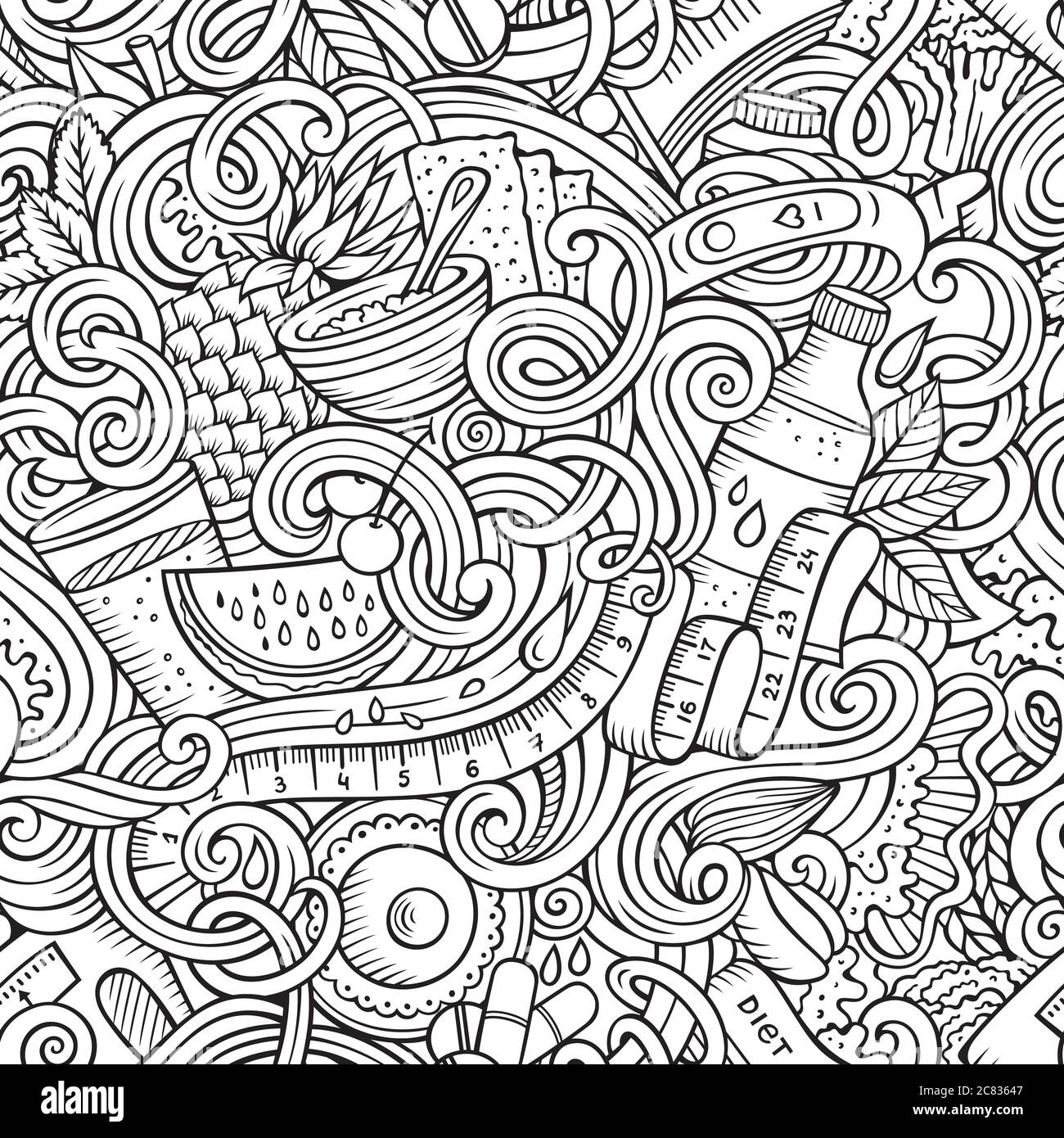 Cartoon cute doodles hand drawn Diet food seamless pattern Stock Vector ...