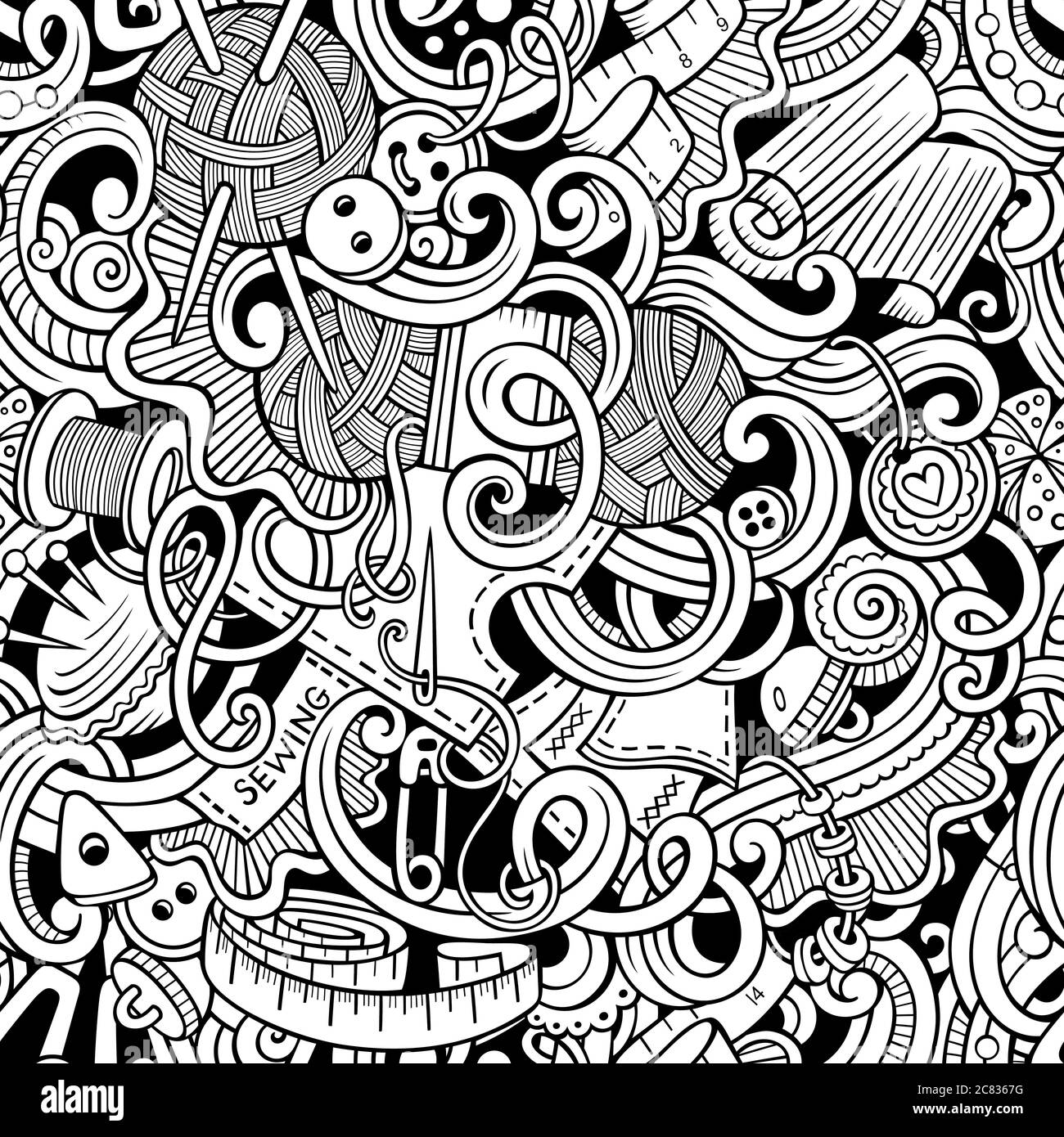 Cartoon handmade and sewing doodles seamless pattern Stock Vector Image ...