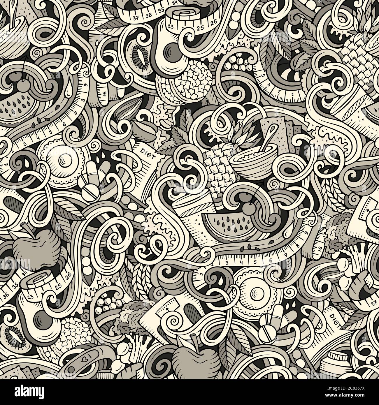 Cartoon cute doodles hand drawn Diet food seamless pattern Stock Vector ...