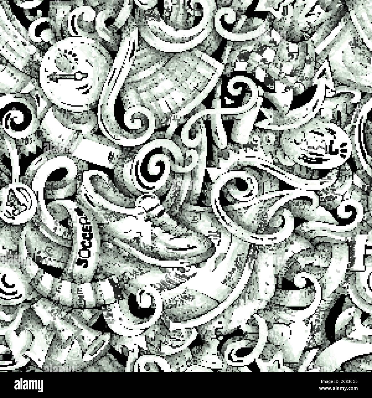 Football vector hand drawn doodles seamless pattern. Graphics background design. Stock Vector