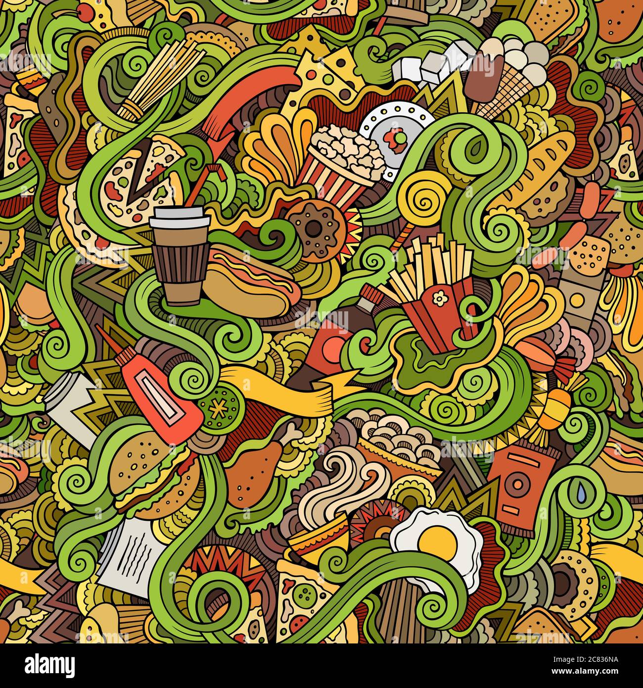 Seamless doodles abstract fast food pattern Stock Vector Image & Art ...
