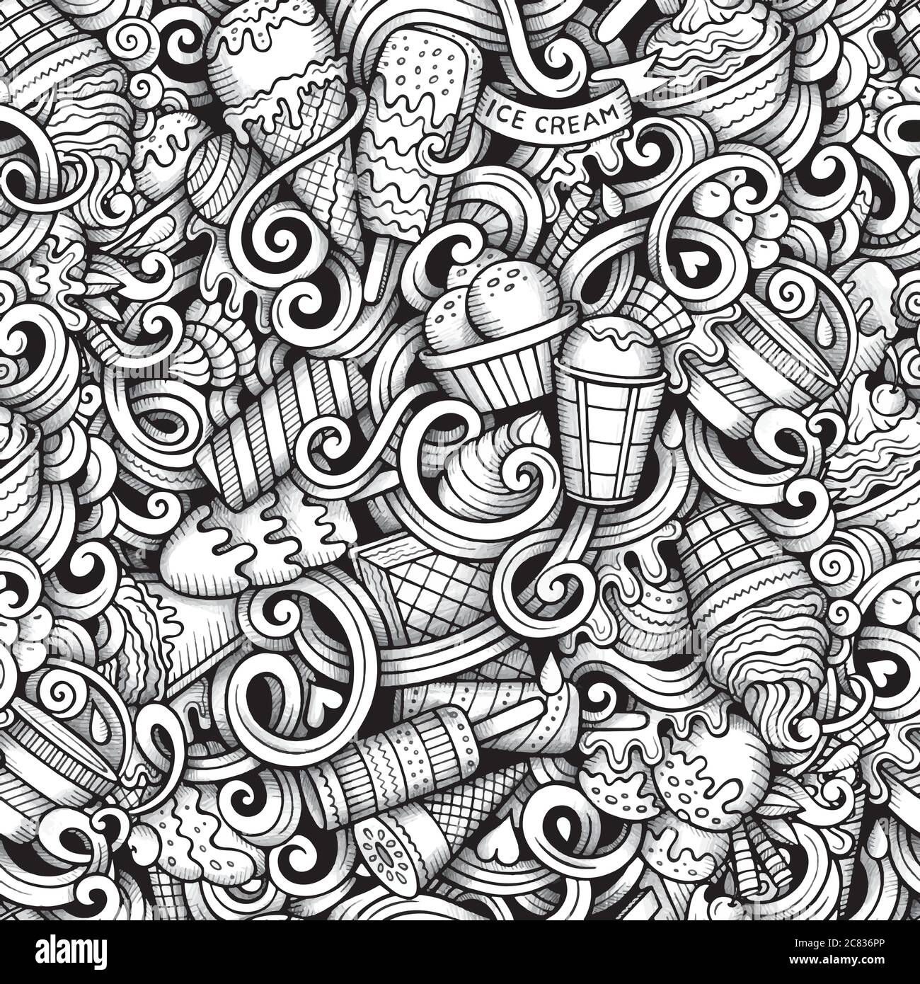 Cartoon hand drawn ice cream doodles seamless pattern Stock Vector ...