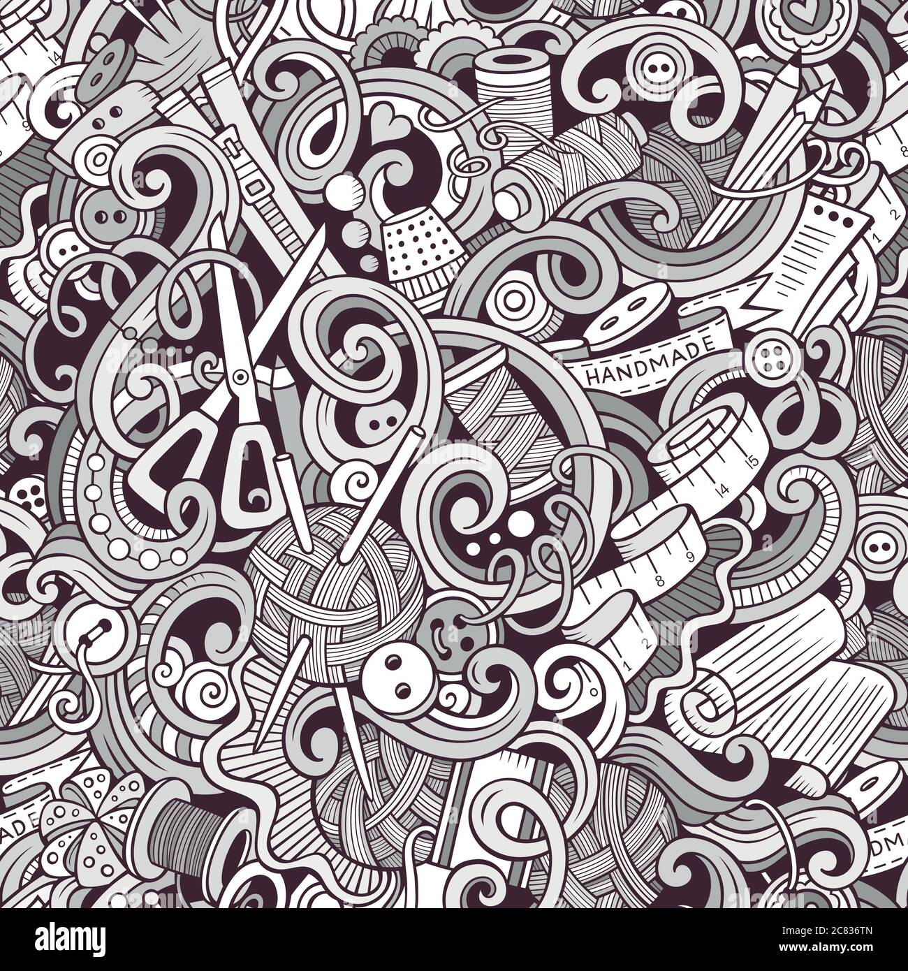 Cartoon handmade and sewing doodles seamless pattern Stock Vector Image ...