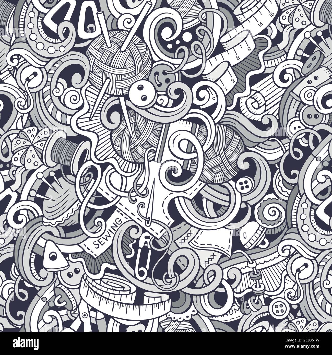 Cartoon handmade and sewing doodles seamless pattern Stock Vector Image ...