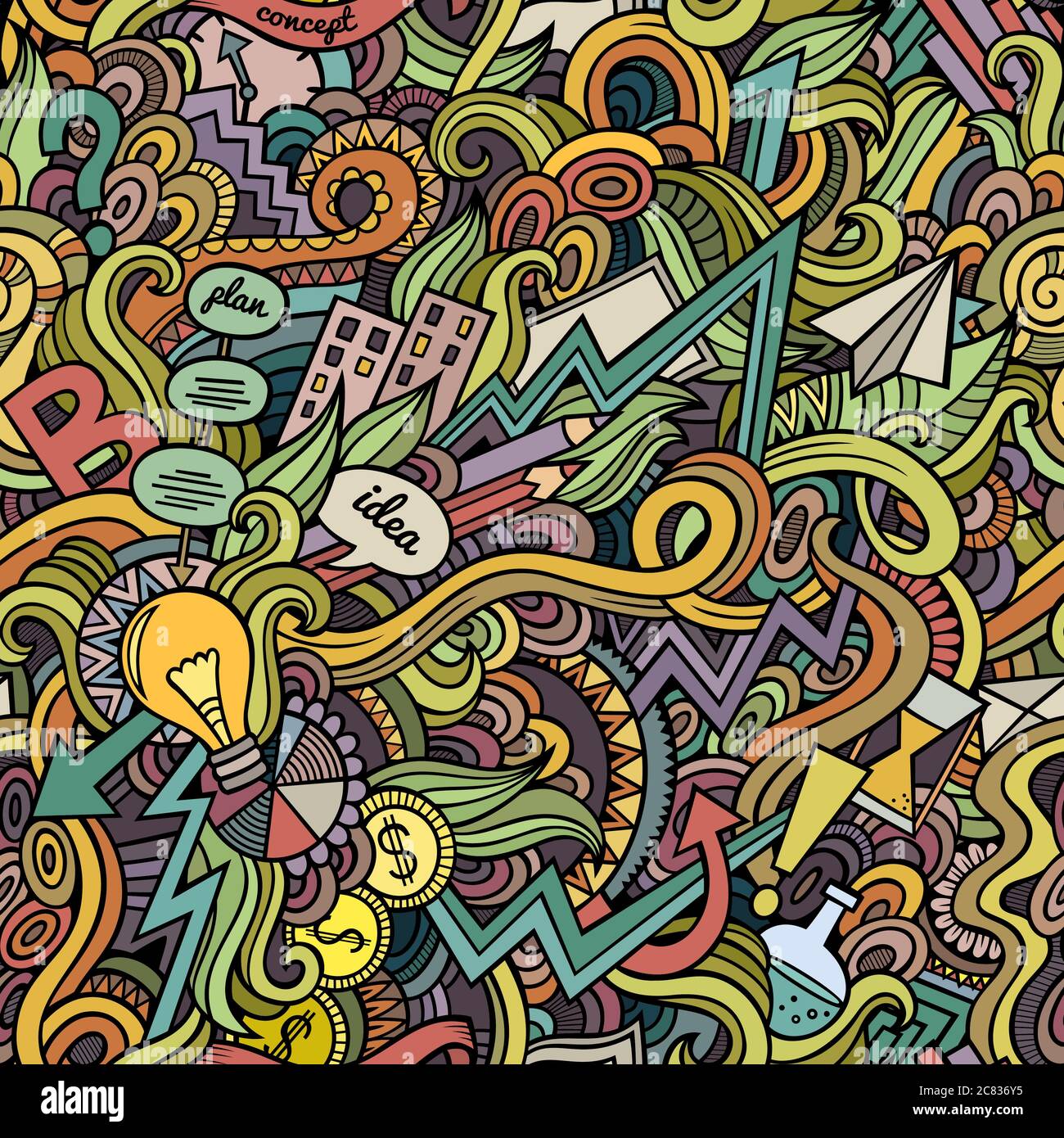 Cartoon cute doodles hand drawn Idea seamless pattern Stock Vector ...