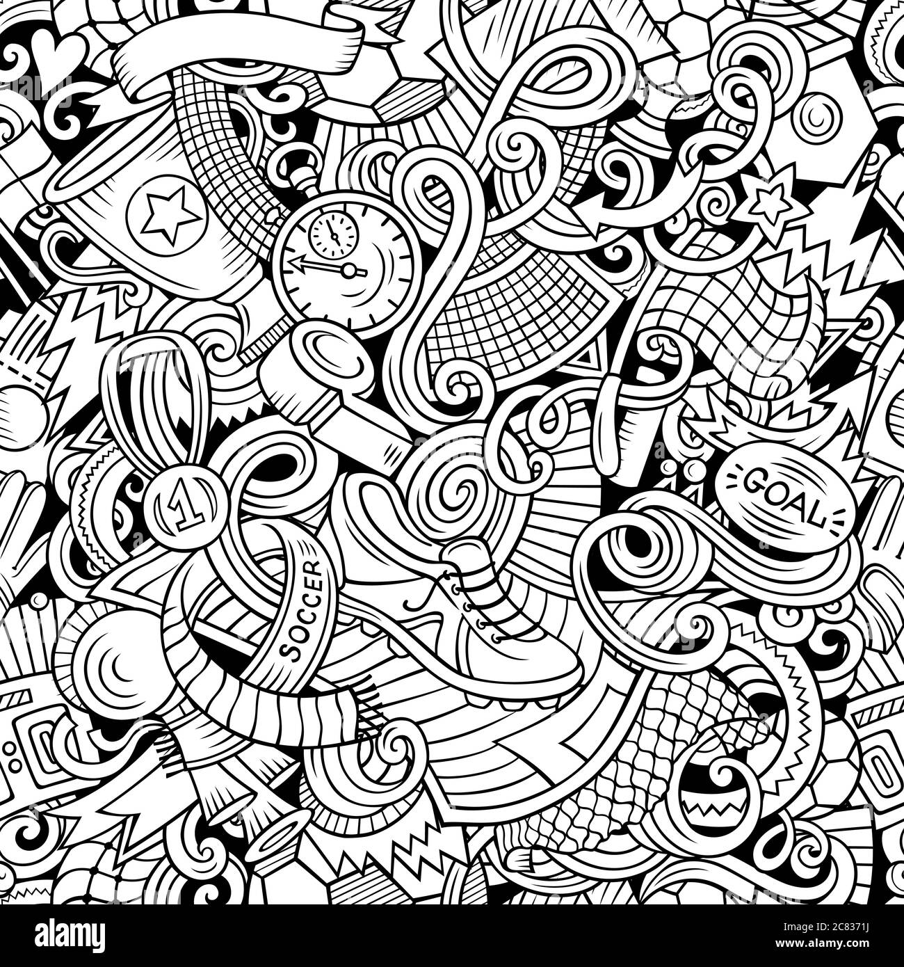 Cartoon doodles Football seamless pattern Stock Vector