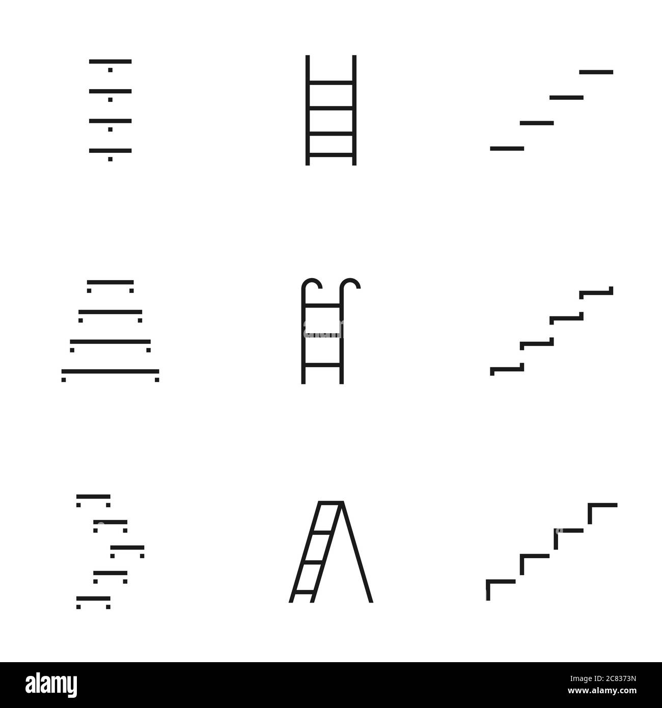 Set of staircase line icons contains steps stair, ladder and more. 64x64 Pixel Perfect. vector illustration Stock Vector