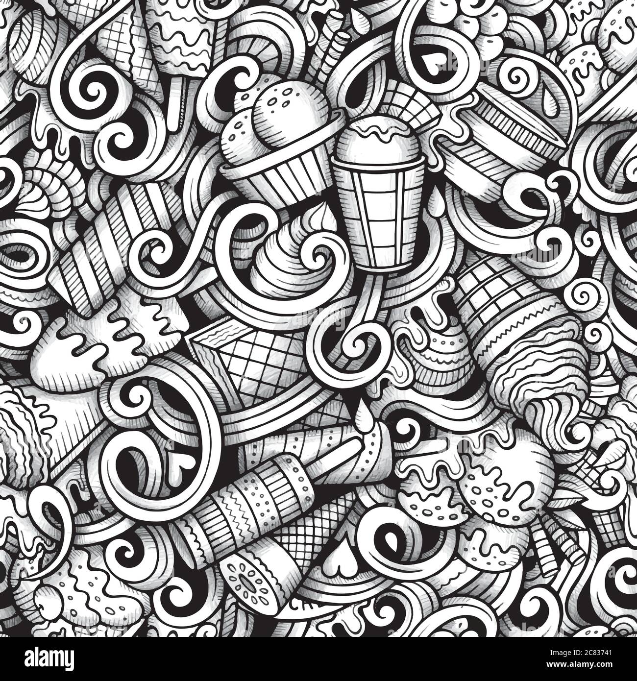 Cartoon hand drawn ice cream doodles seamless pattern Stock Vector ...