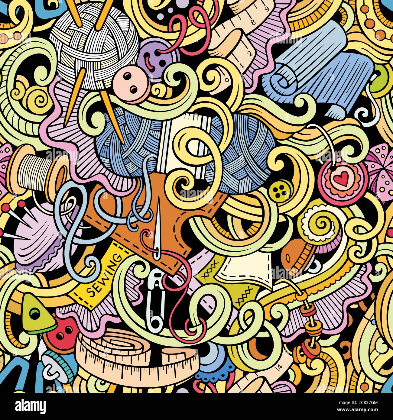 Cartoon handmade and sewing doodles seamless pattern Stock Vector Image ...