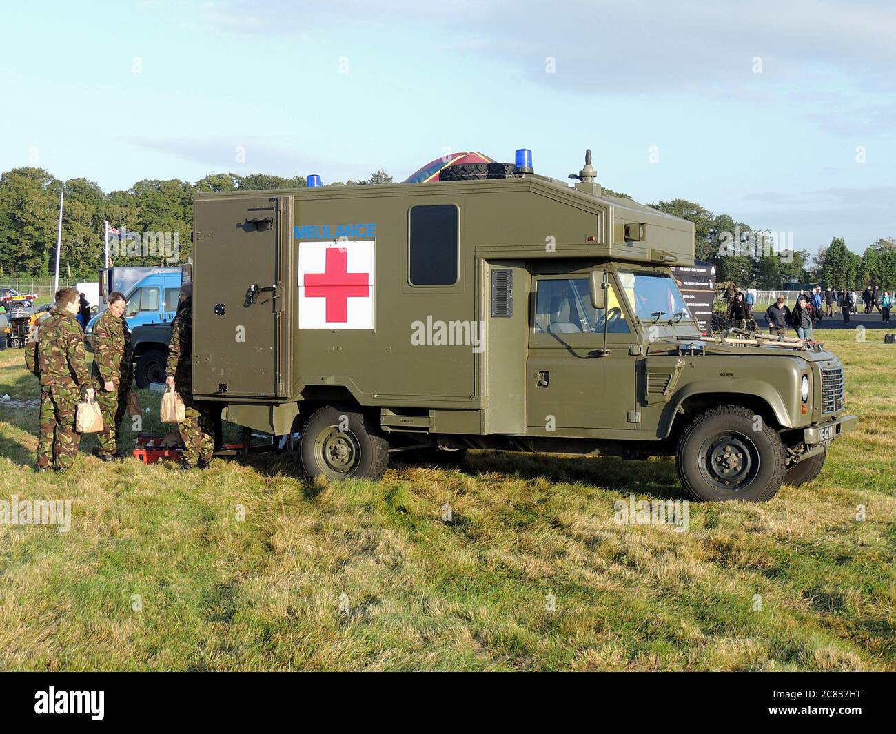 A Land Rover 130 Pulse ambulance  operated by the British Army, on display at the RAF Leuchars Airshow in 2012. Stock Photo