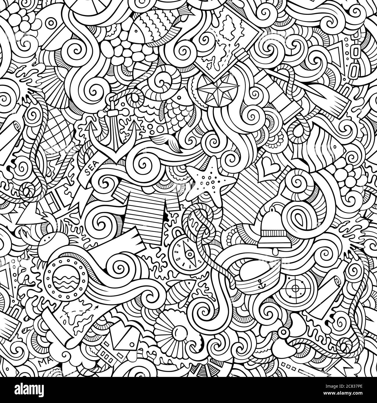 Seamless seashell pattern on Black and White Stock Photos & Images - Alamy