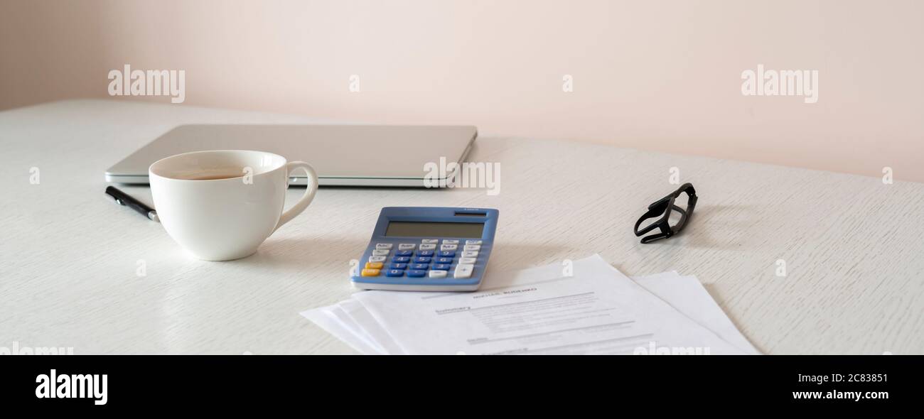 minimalist work place desk table in black and white tones Stock Photo ...