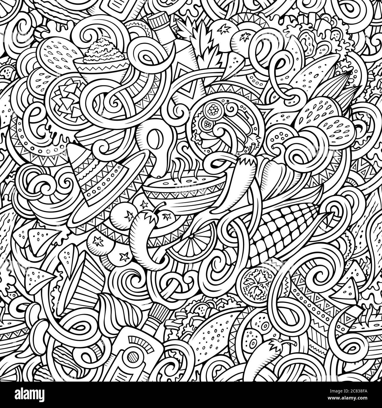 Cartoon mexican food doodles seamless pattern Stock Vector Image & Art ...