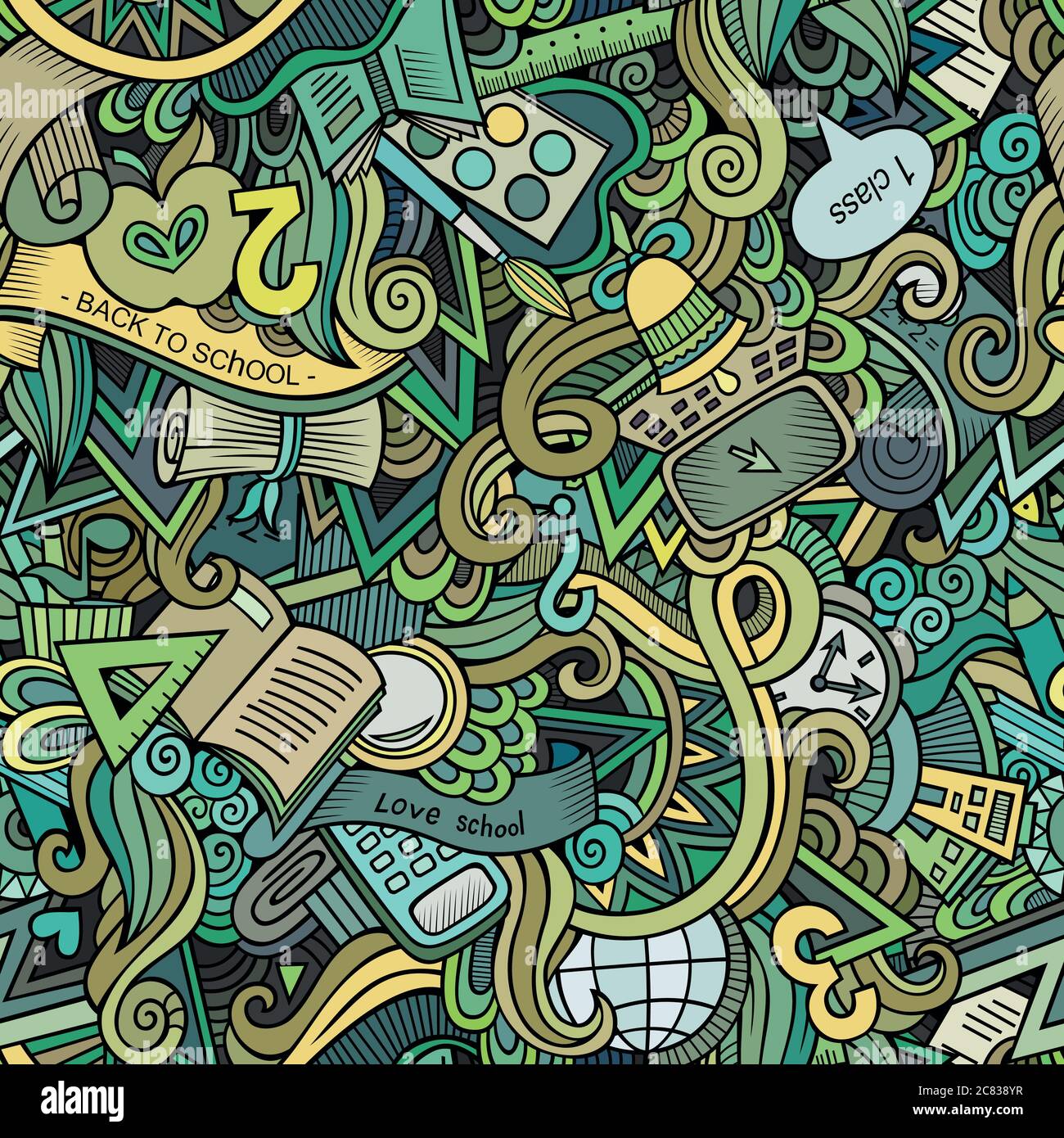 Cartoon cute doodles School seamless pattern Stock Vector Image & Art ...
